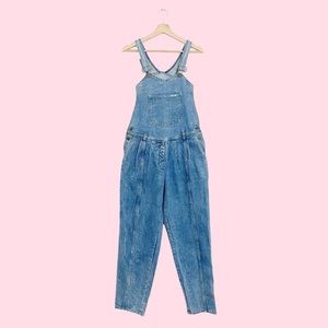 PLEATED DENIM OVERALLS